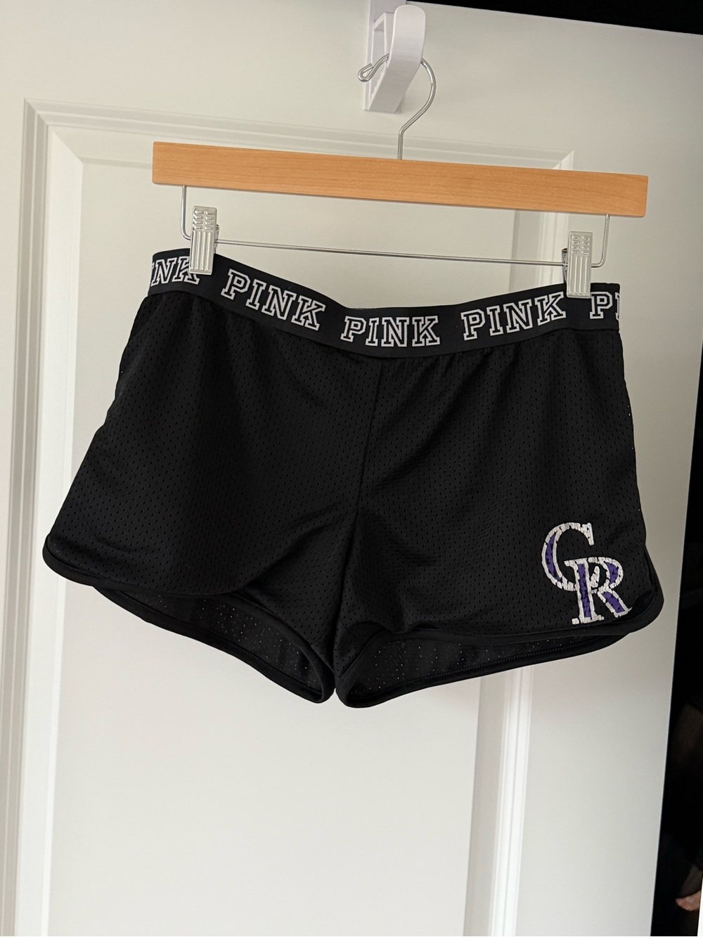 PINK Victoria's Secret Black Mesh Athletic Shorts with CR Logo
